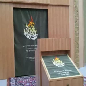 פרוכת מעיל וכיסוי בימה עיצוב מיוחד "בקשות בשלהבת"